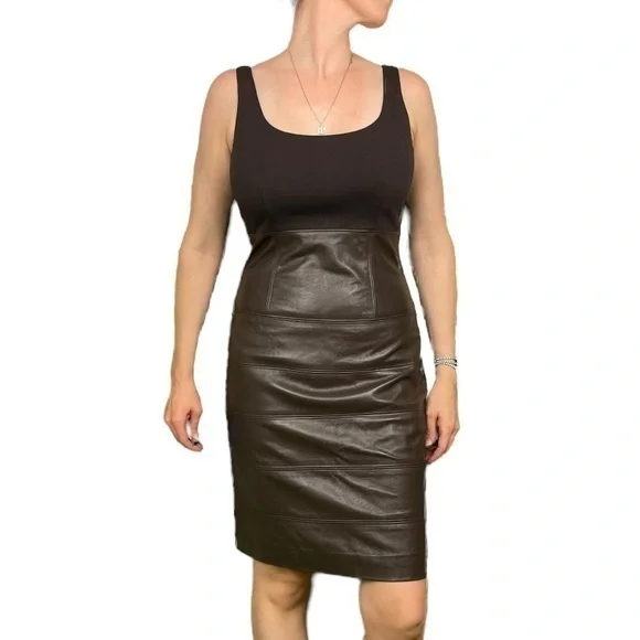 TERI JON SPORTSWEAR Brown Mixed Media Sleeveless Dress 6 - Picture 1 of 15